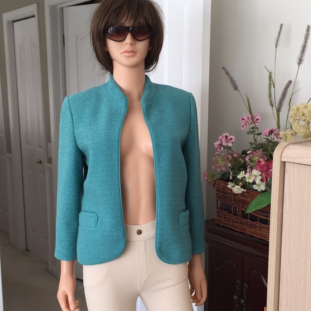 Vintage NWT Lord & Taylor Turquoise Teal Open Front Blazer Jacket - Picture 2 of 15